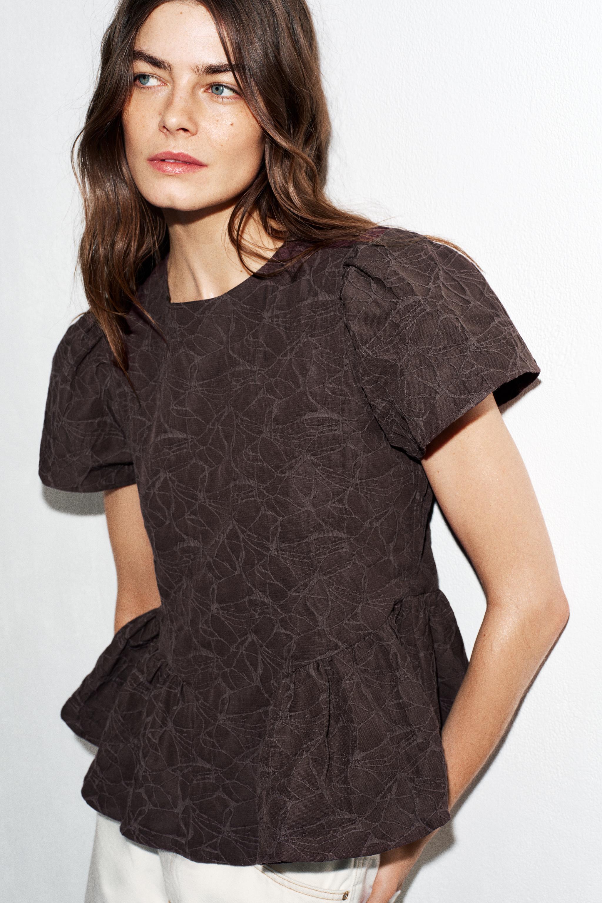 BALLOON PEPLUM TOP - Brown | ZARA United States