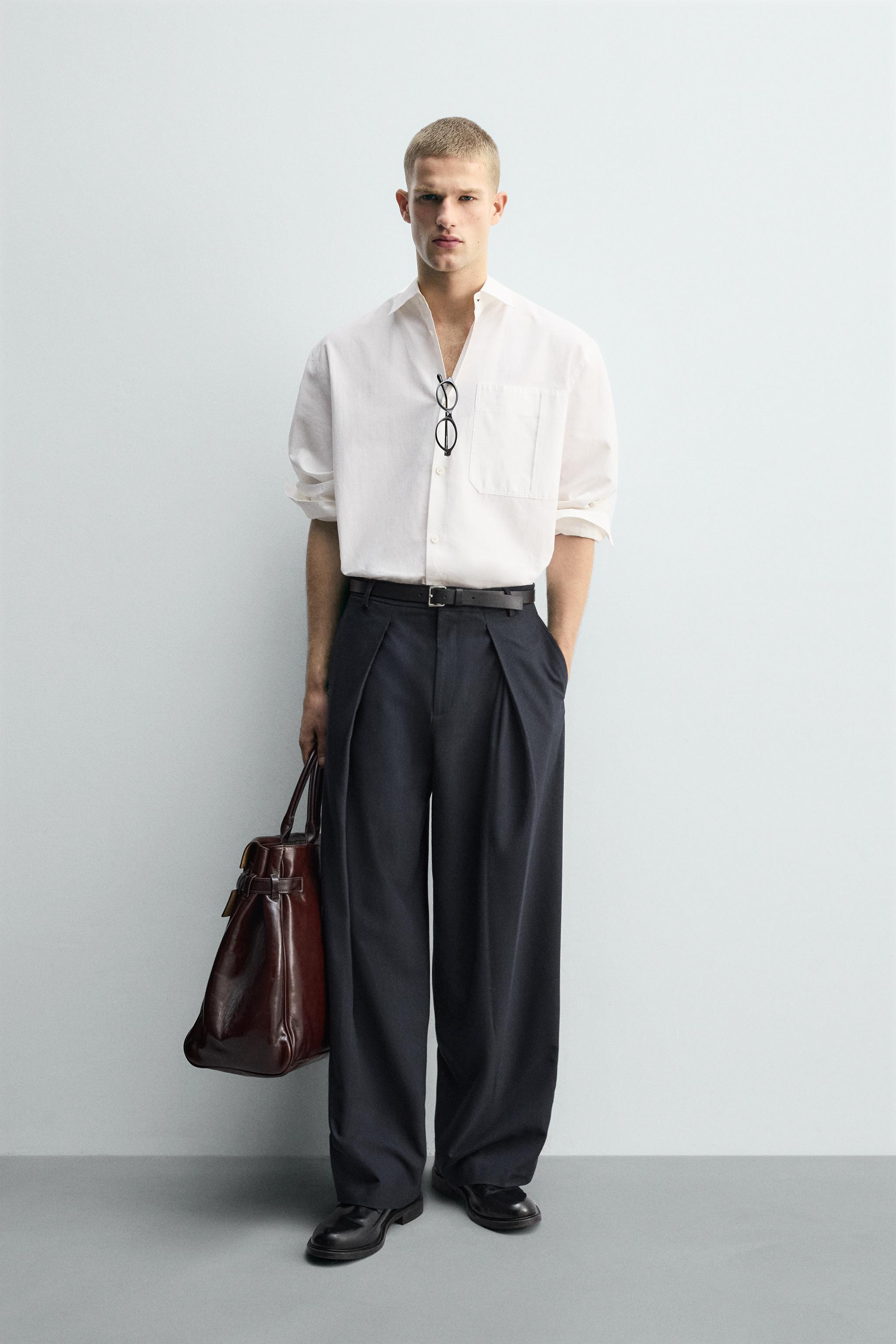 パンツ PerfumeCloset Layered Pleats Pants RELAXED FIT PLEATED TROUSERS - Navy blue | ZARA South Africa