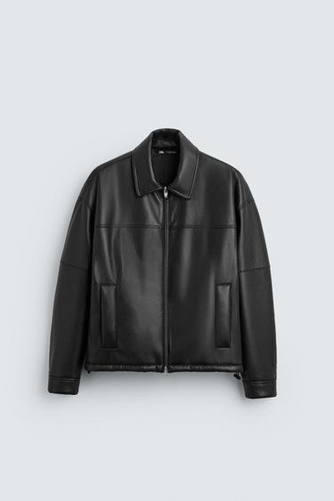 Zara PADDED FAUX LEATHER JACKET - Black
