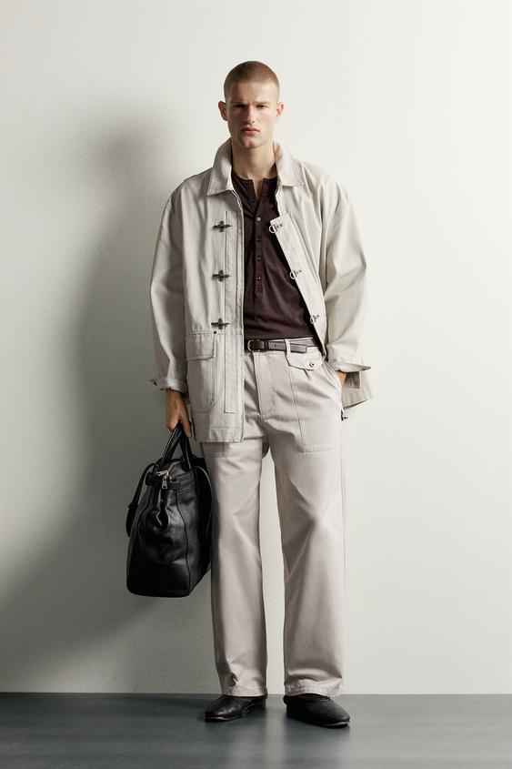 ПАРКА RELAXED FIT С МЕТАЛЛИЧЕСКИМИ ЗАСТЕЖКАМИ — ЖЕЛТОВАТО-БЕЛЫЙ от Zara — изображение 0