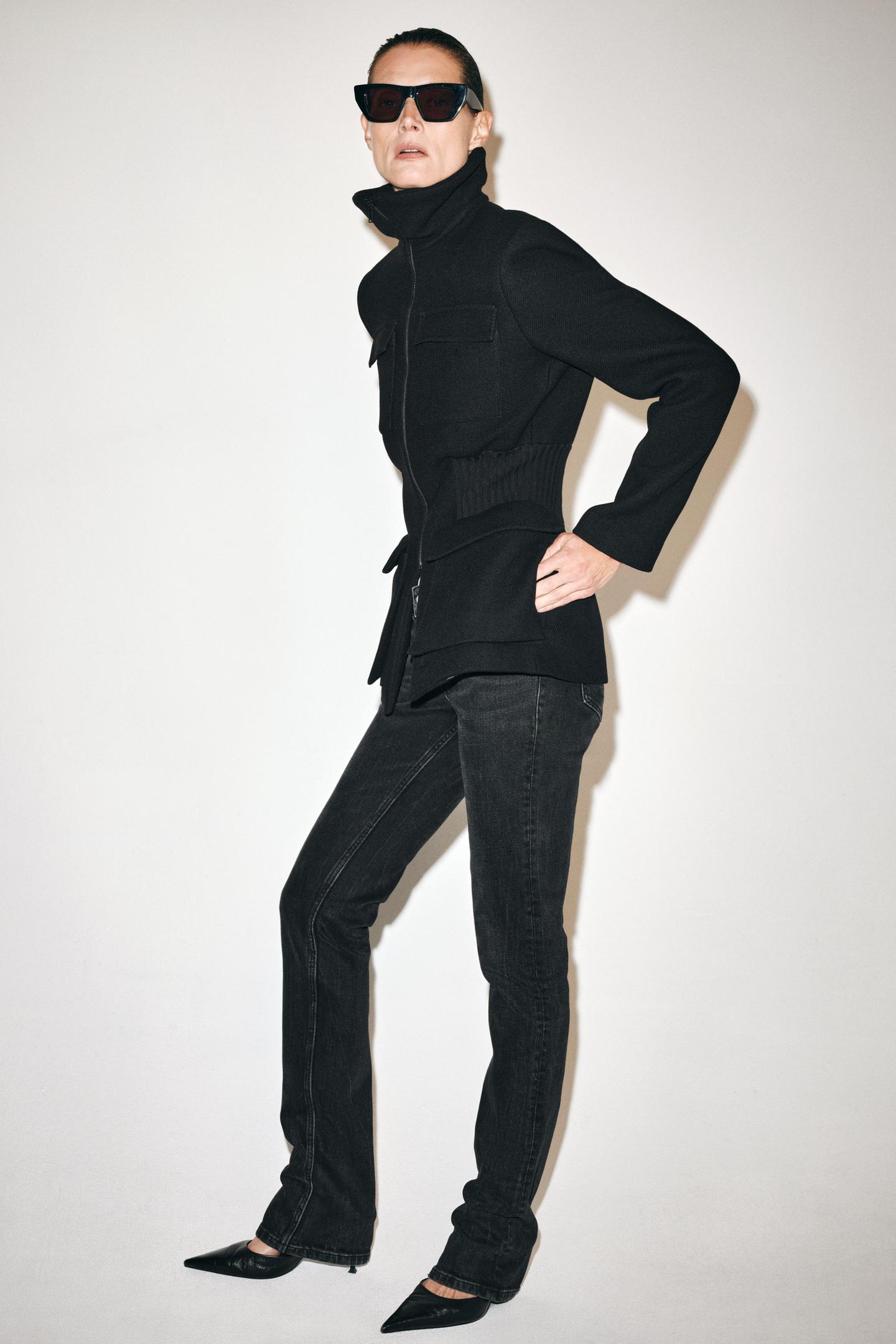 Женская куртка Zara ZW Collection Wool Blend Shoulder Pad, цвет: Чёрный — фото 9