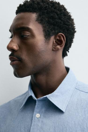 TEXTURED SHIRT WITH POCKET - Sky blue by Zara - Image 5
