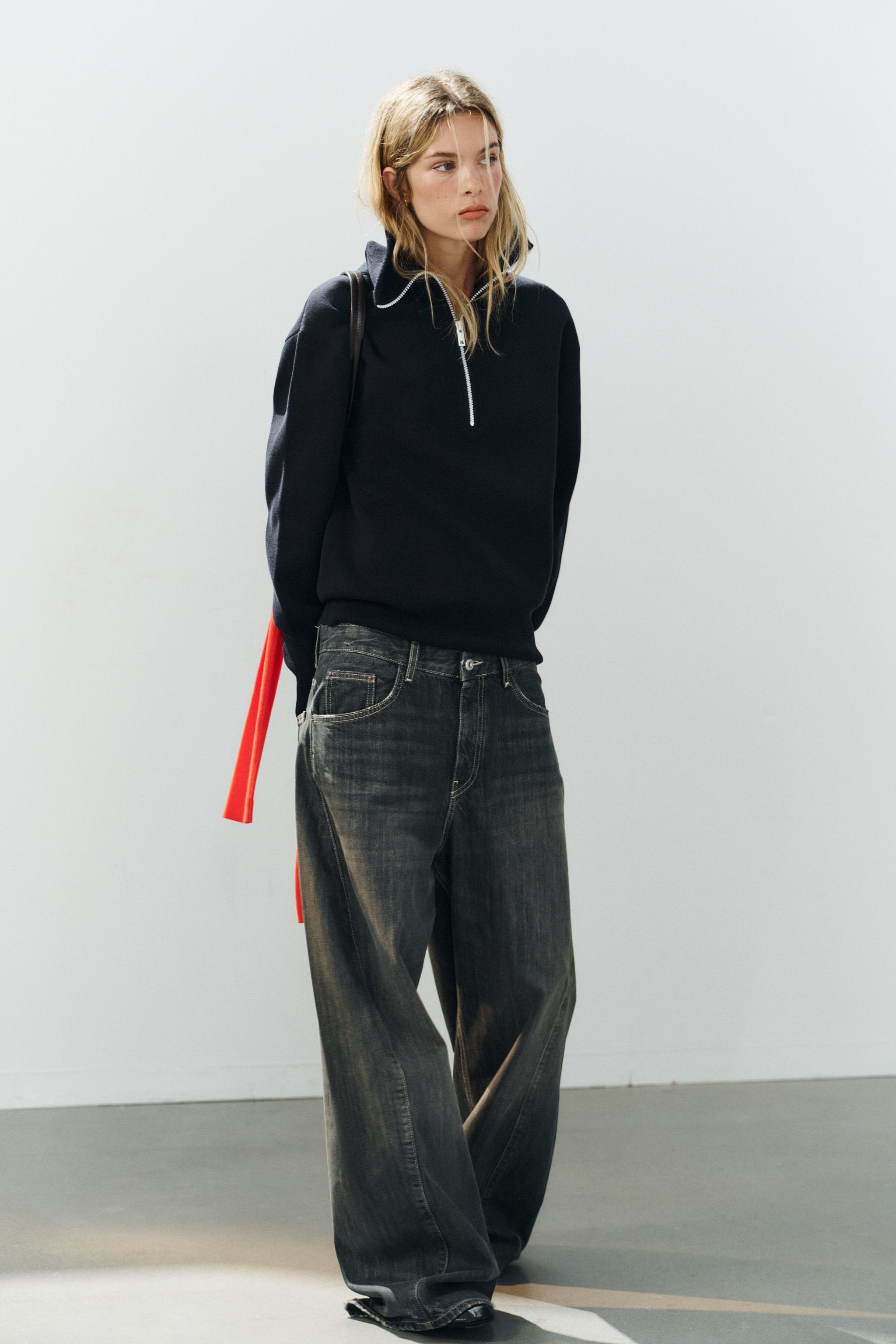 Женские свитеры Zara OVERSIZED ZIP-UP KNIT SWEATER