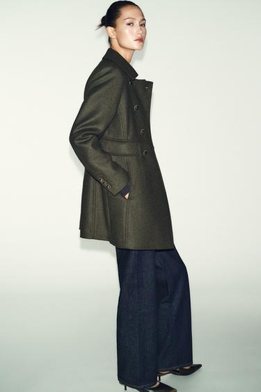 MANTEAU À BOUTONNAGE CROISÉ AVEC LAINE - Kaki de Zara - Image 5