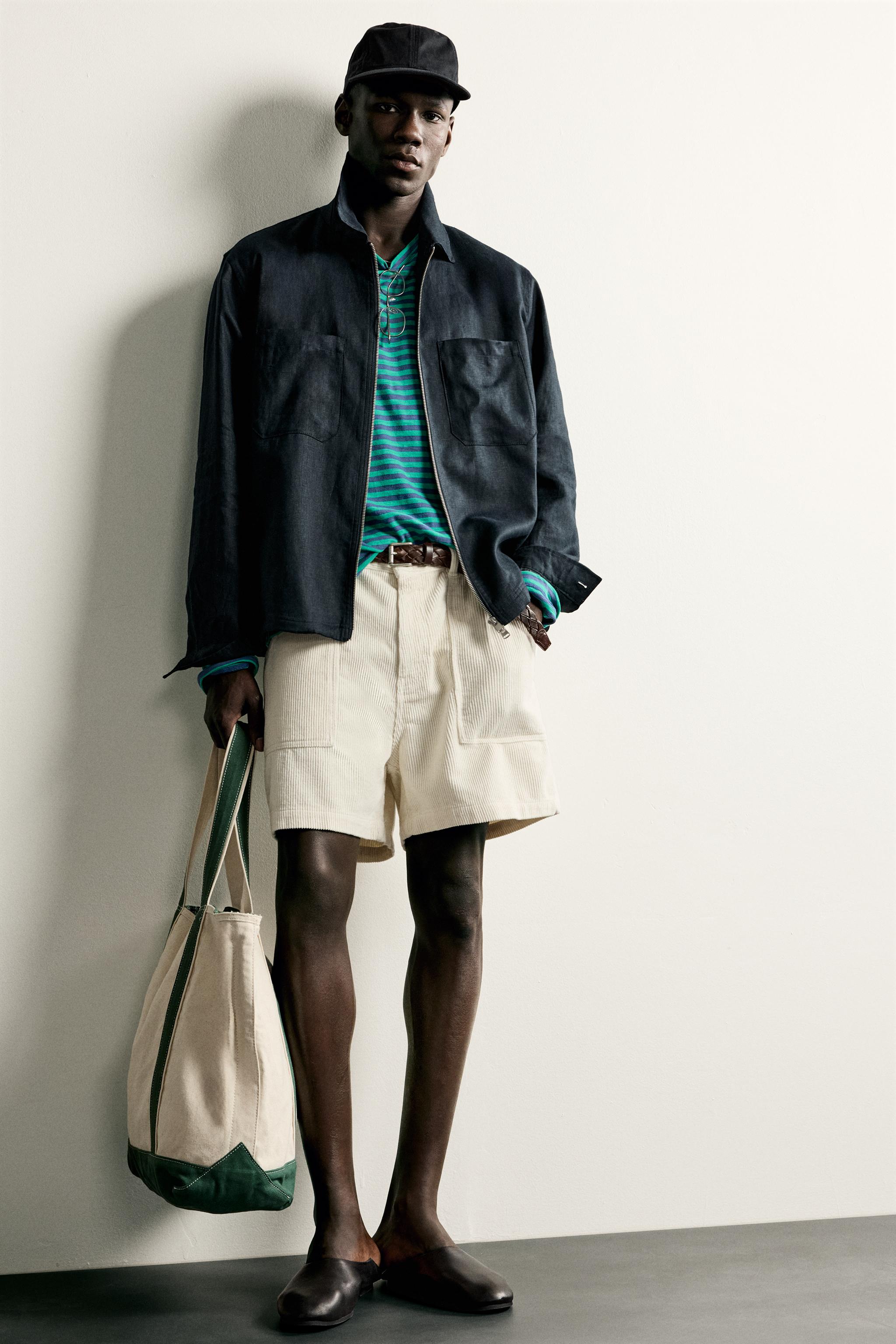 100%リネン ジップアップシャツジャケット - ネイビーブルー | ZARA