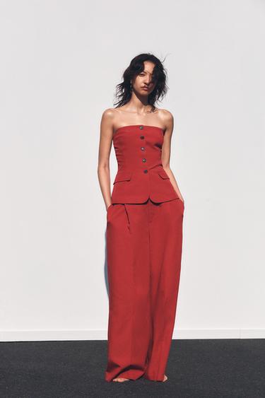 Zara DOUBLE PLEAT PANTS - Red