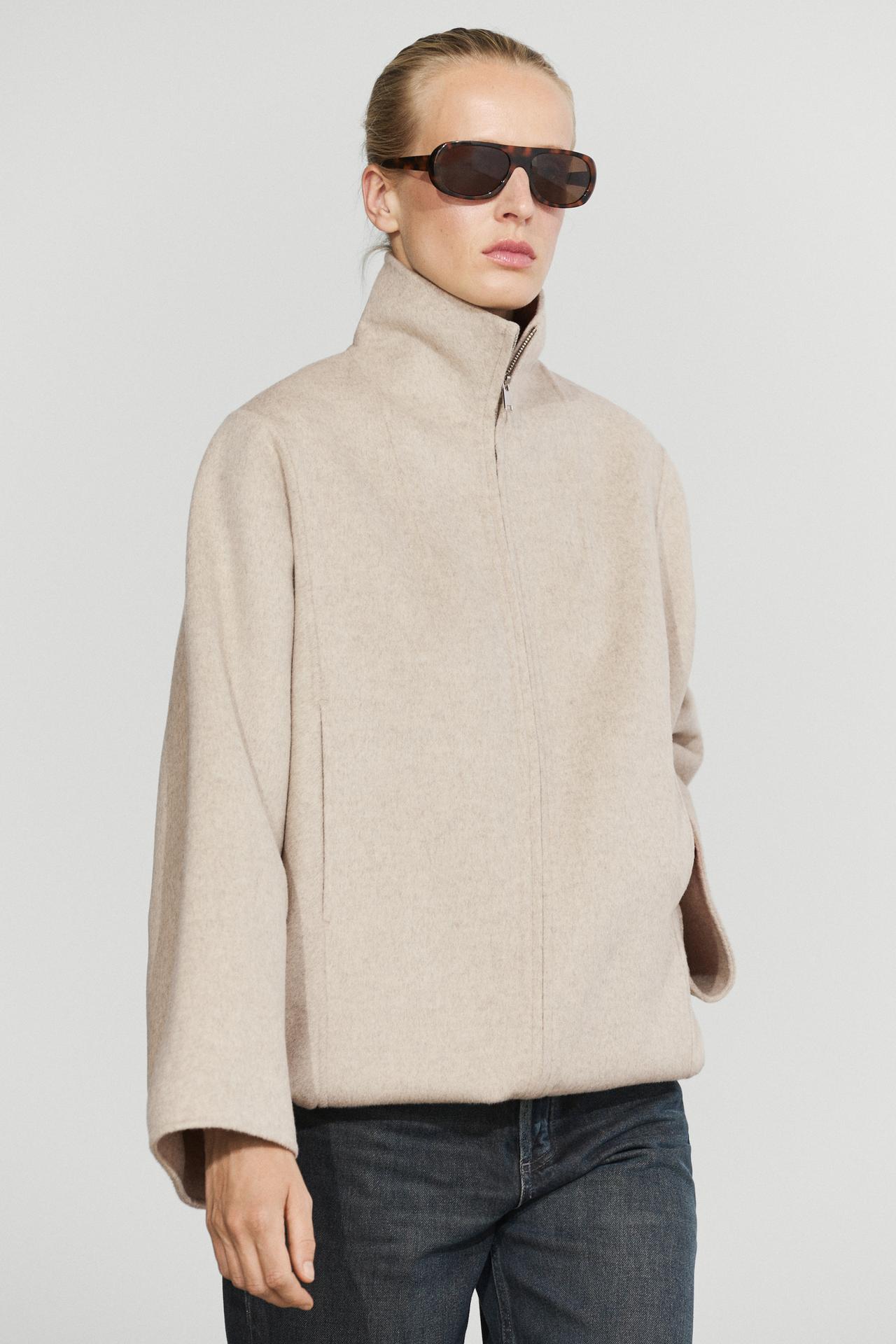 Wool blend bomber jacket — Beige