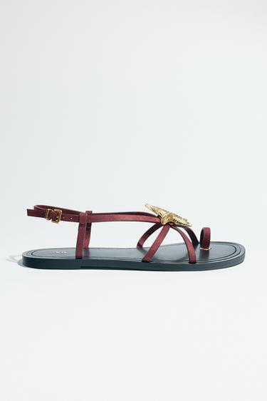 Zara STRAPPY SANDALS WITH METALLIC DETAIL - Burgundy Red