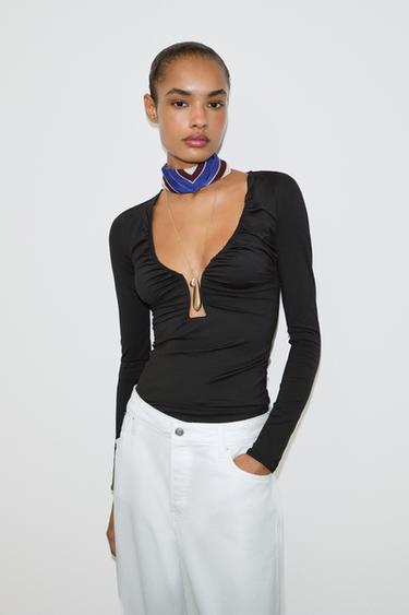 DRAPED POLYAMIDE TOP - Black by Zara - Image 1