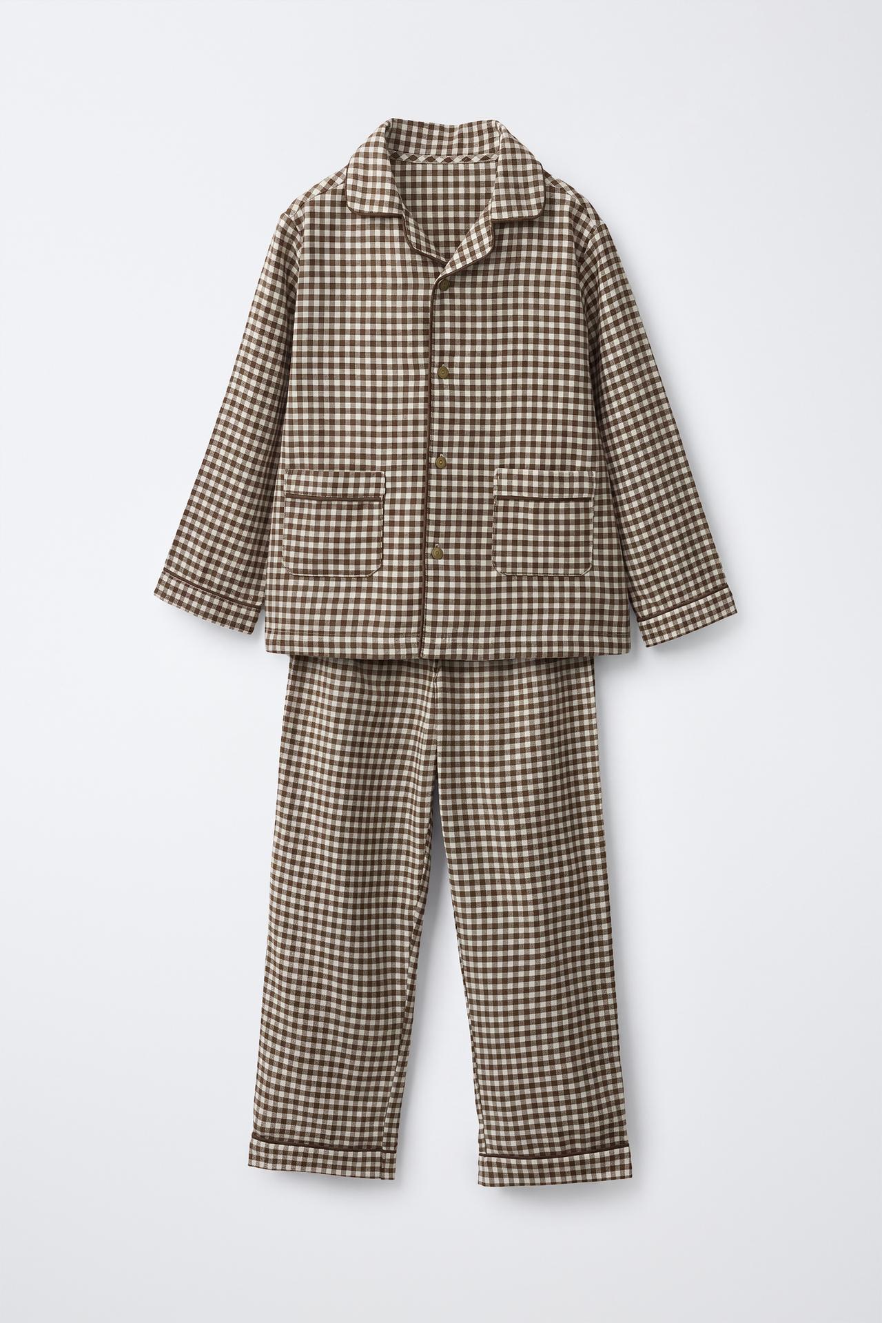 6-14 YEARS/ FLANNEL GINGHAM PYJAMAS — Brown