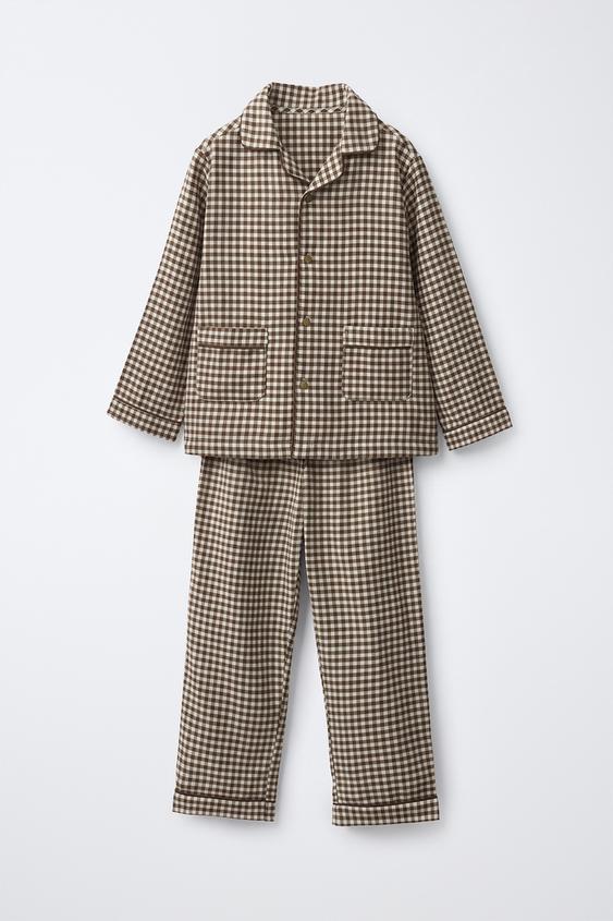 6-14 YEARS/ FLANNEL GINGHAM PYJAMAS - Brown by Zara - Image 0