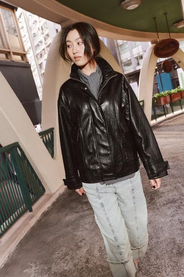 Zara ZARA WOMAN COLLECTION 加大碼人造皮夾克 - 黑色