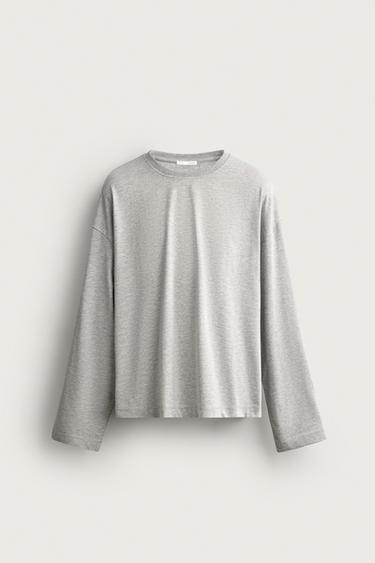 RELAXED FIT LONG SLEEVE T-SHIRT - Grey marl by Zara