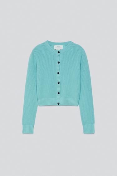 CÁRDIGAN CROPPED FIT 100% CASHMERE - Turquesa de Zara