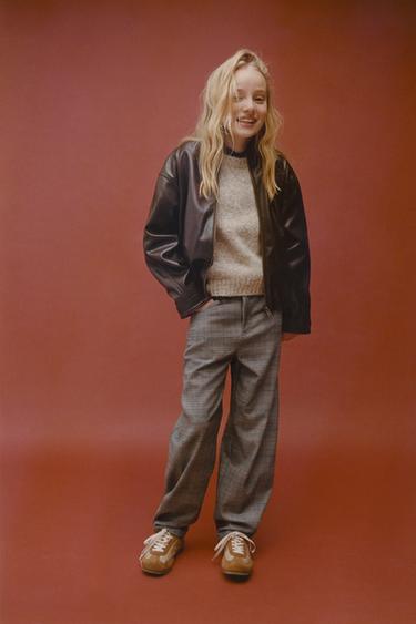 WARM CHECK BARREL TROUSERS - Light beige by Zara