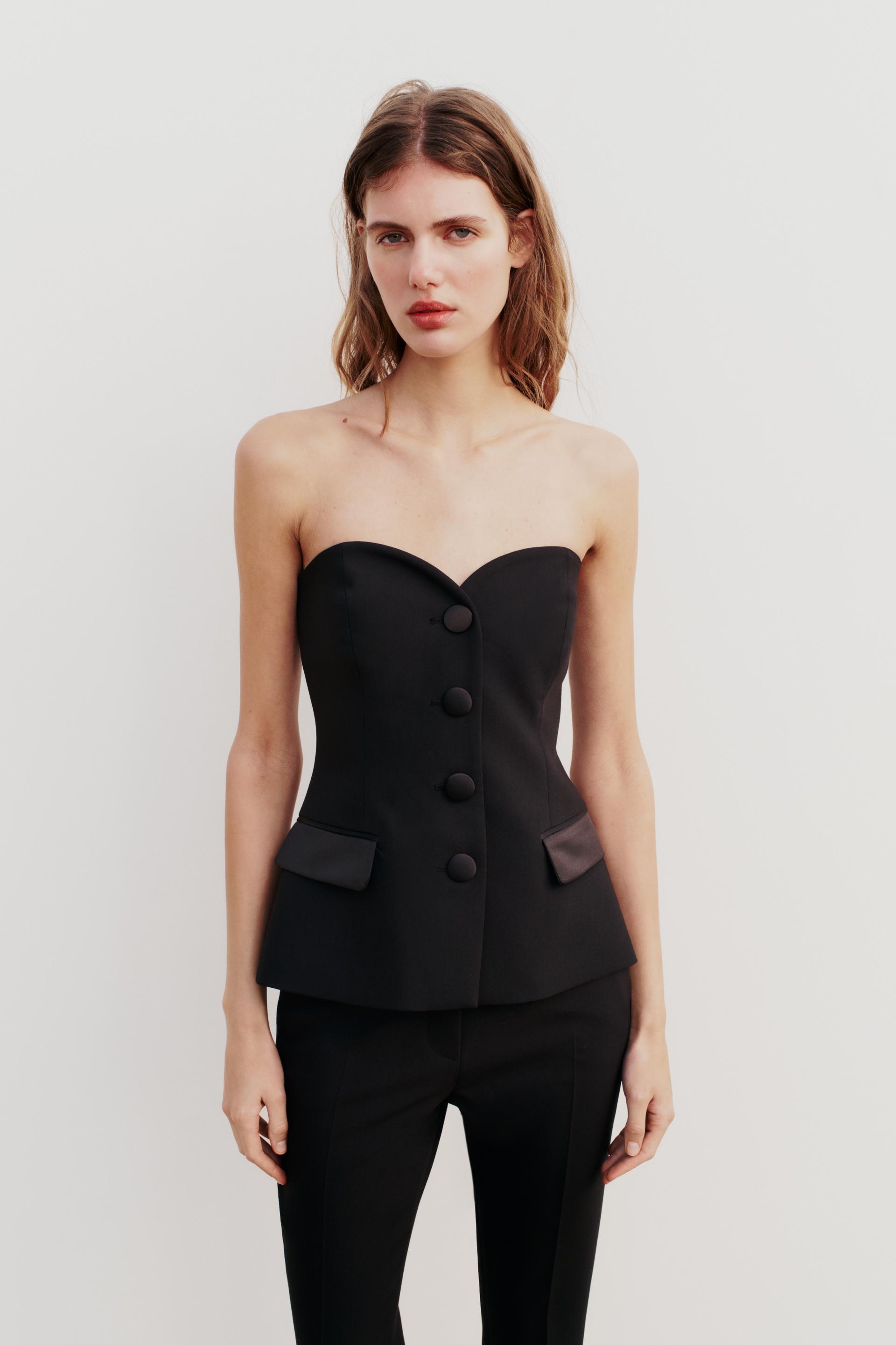 Zara, Tops, New Zara Black Satin Corset Bodysuit
