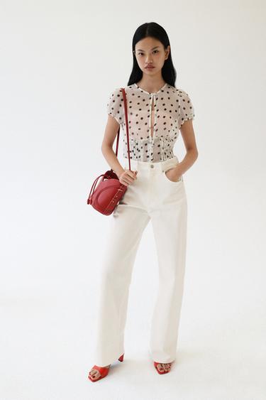 Zara 薄透喬其紗上衣 - 白色 / 黑色