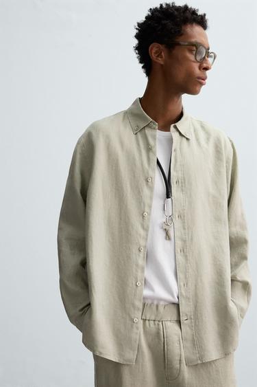 100% LINEN SHIRT - Light beige by Zara - Image 5