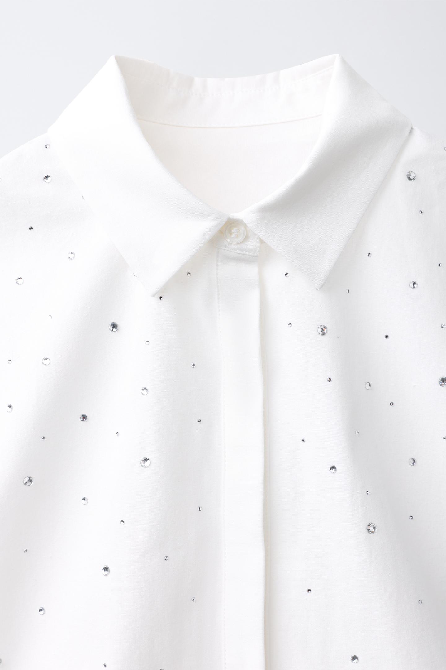 Детская рубашка Zara Rhinestone AppliquÉ Shirt, цвет: Белый — фото 3
