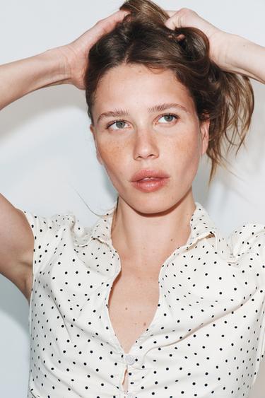 CHEMISE CINTREE FRONCEE - Écru / Noir de Zara - Image 3