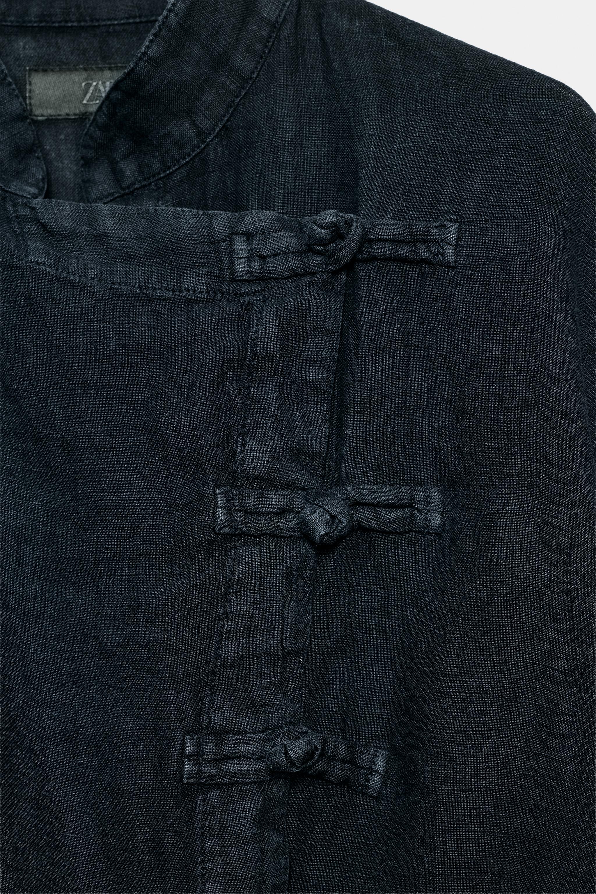 Zara ZW COLLECTION %100 KETEN KRUVAZE BLUZ görsel 4