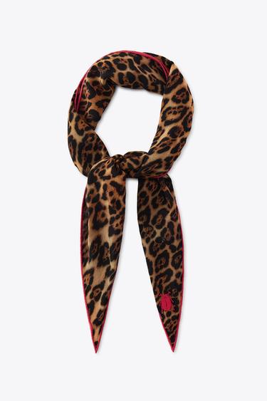 Zara EMBROIDERED ANIMAL PRINT BANDANA - Leopard