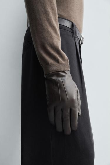 GANTS BASIQUES EN CUIR - Chocolat de Zara - Image 1