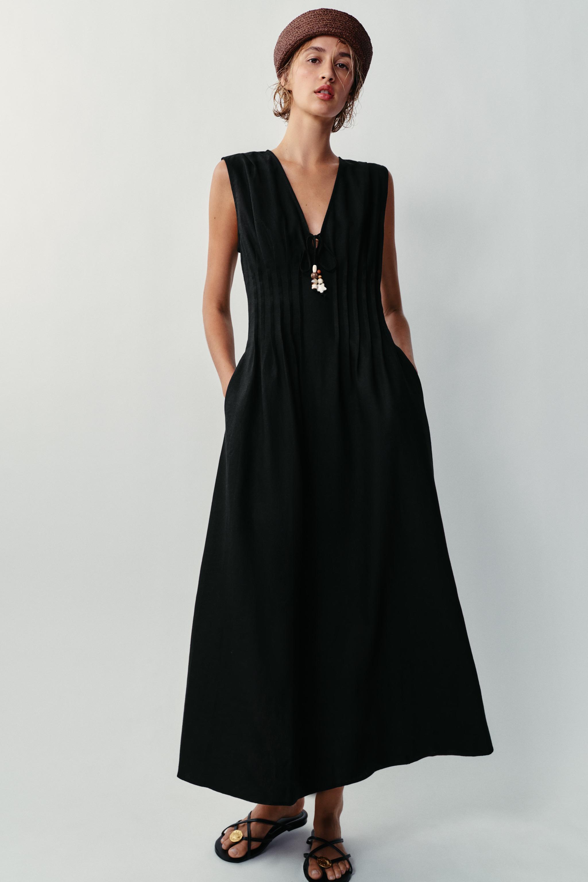 LINEN PINTUCK MIDI DRESS