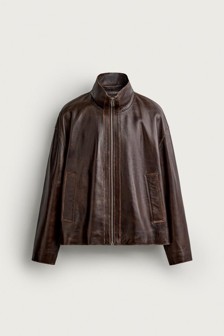 VINTAGE-EFFECT LEATHER JACKET