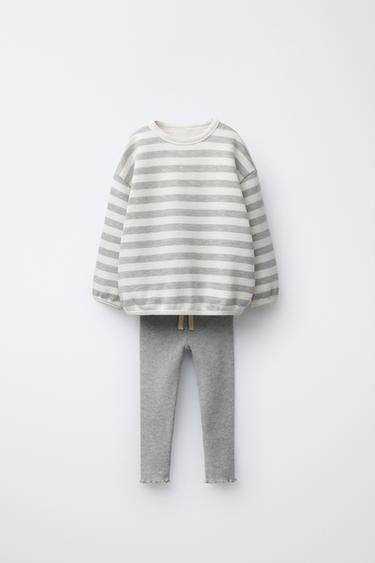 ENSEMBLE SWEAT À RAYURES ET LEGGING DOUX AU TOUCHER - Gris chiné de Zara