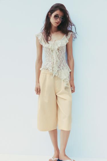 RUFFLED LACE T-SHIRT - Light yellow by Zara - Image 0