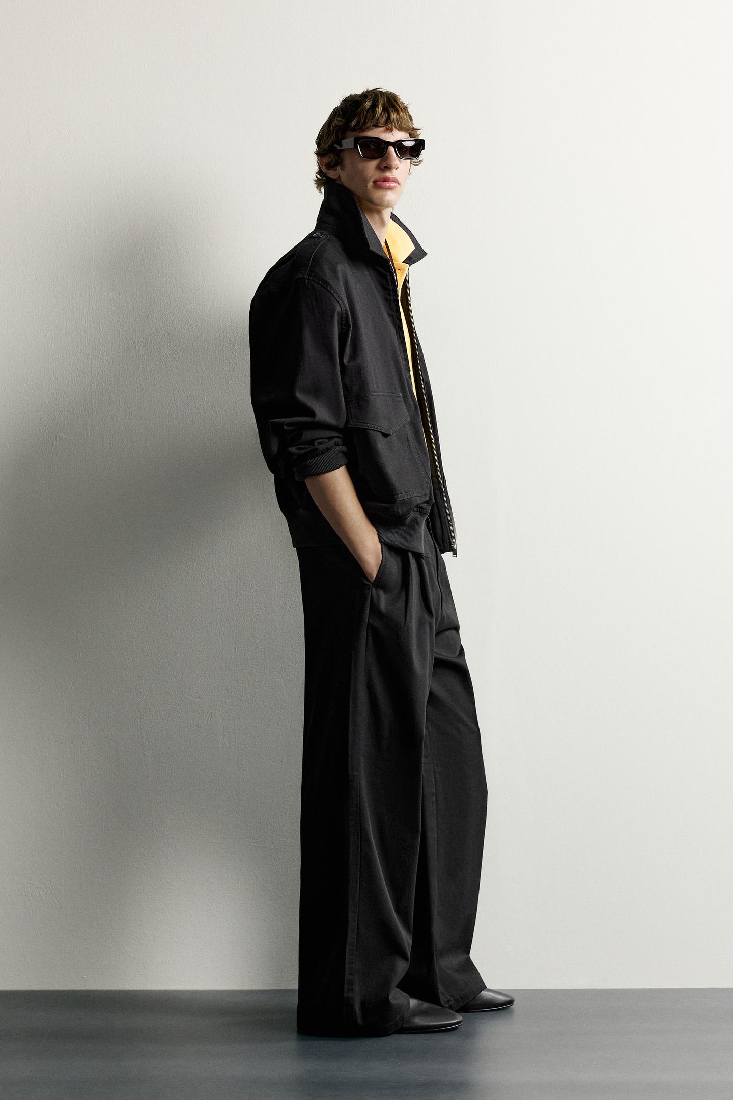 Мужские брюки Zara Relaxed Fit Pleated, цвет: Индиго — фото 4