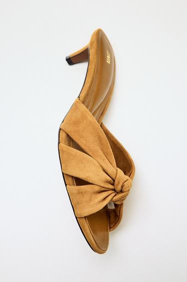LEATHER MULE SANDALS WITH KNOT - Brown by Zara