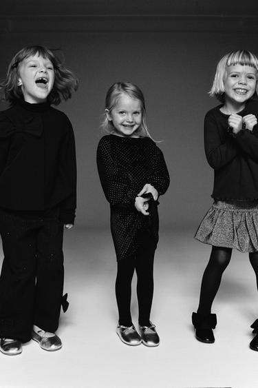 Zara SHIMMER BAGGY PANTS WITH BOWS - Black