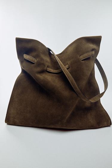 SPLIT SUEDE SHOULDER BAG - Khaki Green by Zara