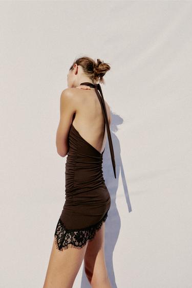 SHORT DRAPED LACE DRESS - Brown by Zara - Image 3
