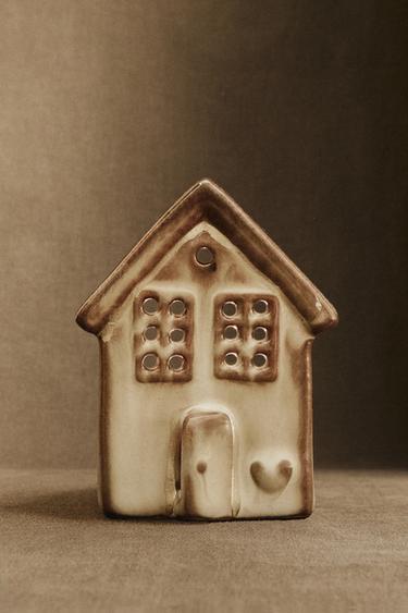 CERAMIC HOUSE CHRISTMAS TEALIGHT HOLDER - Brown by Zara - Image 5