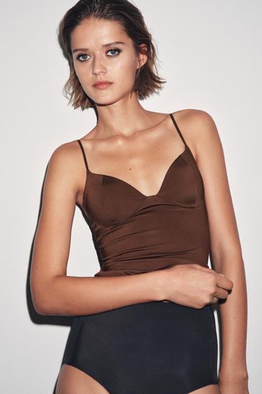 POLYAMIDE BLEND TOP - Brown by Zara