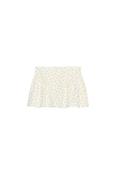 تنورة قصيرة من البوبلين بنقشة زهور - Ecru/Yellow الخاص بـ Zara
