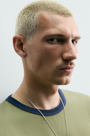 CONTRAST RIB WASHED-PRINT T-SHIRT - Khaki by Zara - Image 4
