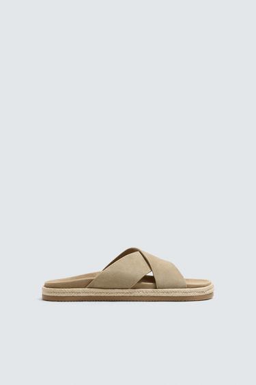 Zara CROSSED LEATHER SANDALS - Brown