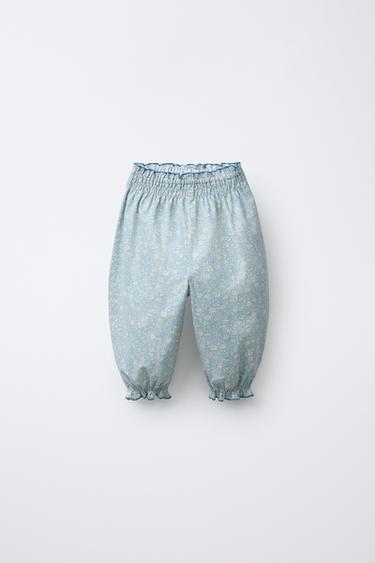 PANTALON IMPRIMÉ FLEURS - Bleu clair de Zara