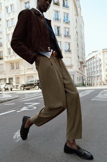 TROUSERS WITH DARTED BELT - Dark khaki by Zara