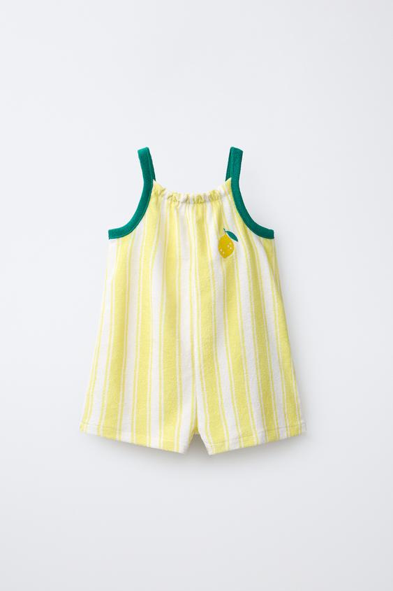 CASA LAWA X ZARA KIDS STRIPED TOWELLING PLAYSUIT - Lemon yellow by Zara - Image 0