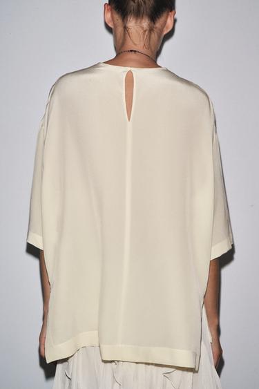 ZW COLLECTION LIMITED EDITION SILK SHORT SLEEVE TOP - Butter by Zara - Image 2