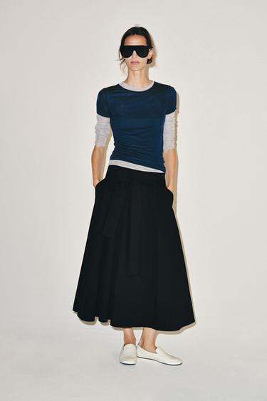 JUPE MI-LONGUE AVEC CEINTURE ZW COLLECTION - Noir de Zara
