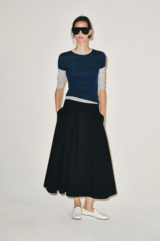 FALDA MIDI CINTURÓN ZW COLLECTION - Negro de Zara - Imagen 0