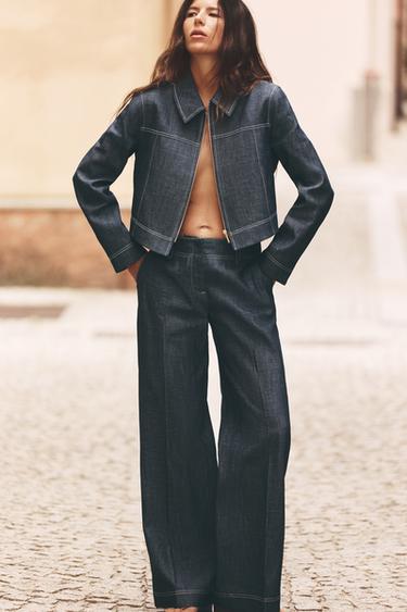 Zara CONTRAST STITCHING PANTS - Indigo