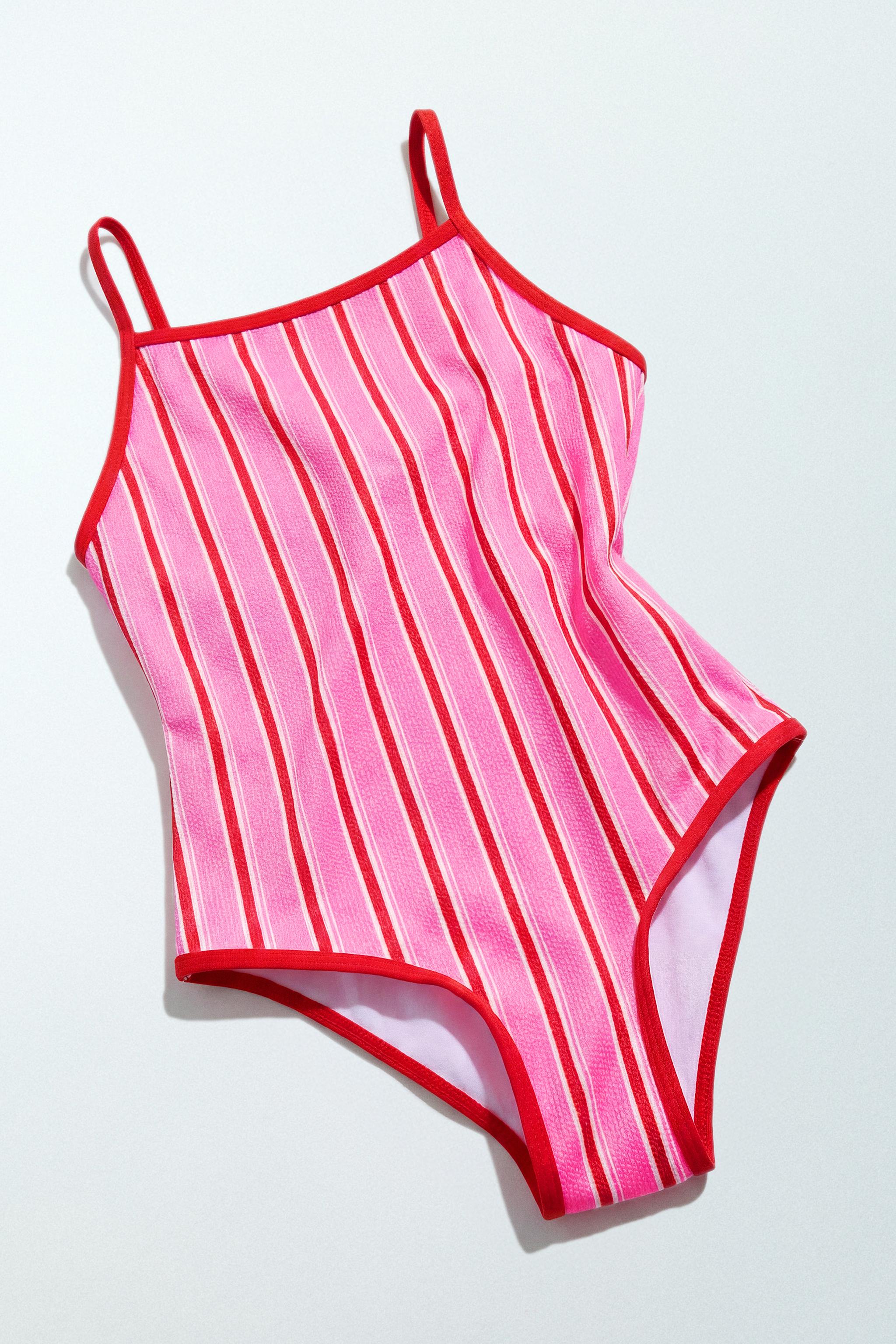 6-14 YEARS / STRIPED SWIMSUIT — Neon pink