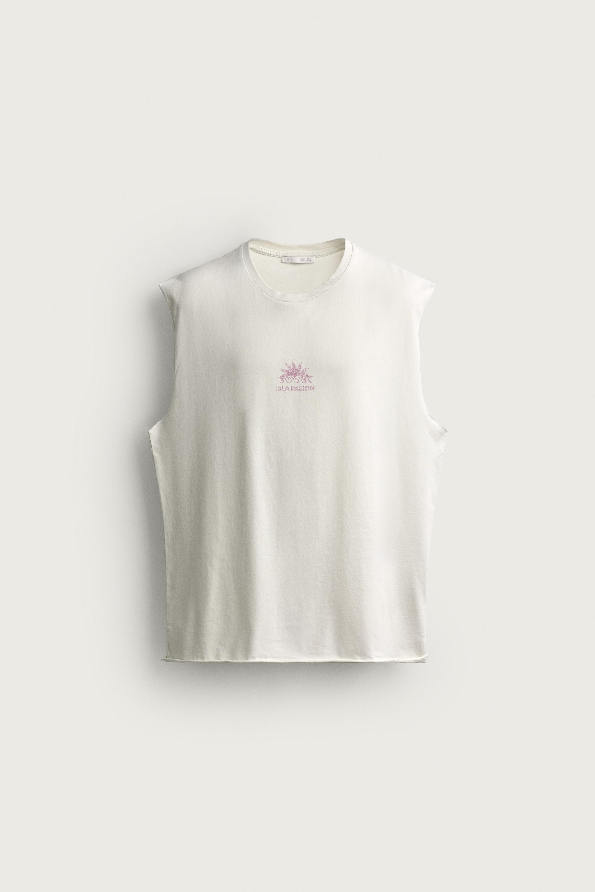 WASHED PRINT TANK TOP — Oyster-white